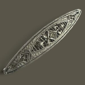 Antique 14K White Gold Filigree Diamond Brooch Pin Edwardian Art Deco 1915-1930